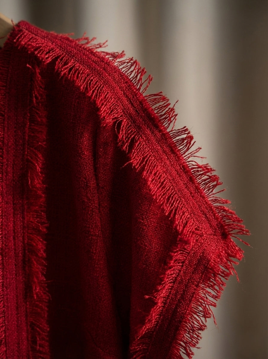 Đầm suông tua rua thủ công tweed đỏ thời trang Hity