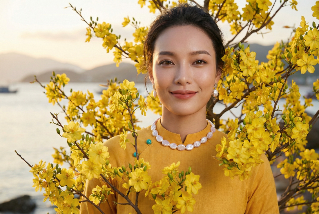 Áo dài linen vàng thời trang Hity