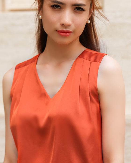 Áo Xếp Ly Vai TOP150 Freesia Cam Nồng Cháy - Hity