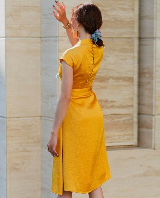 Đầm Cổ Sam Tuscany DRE145 Vàng Hoàng Yến - Hity