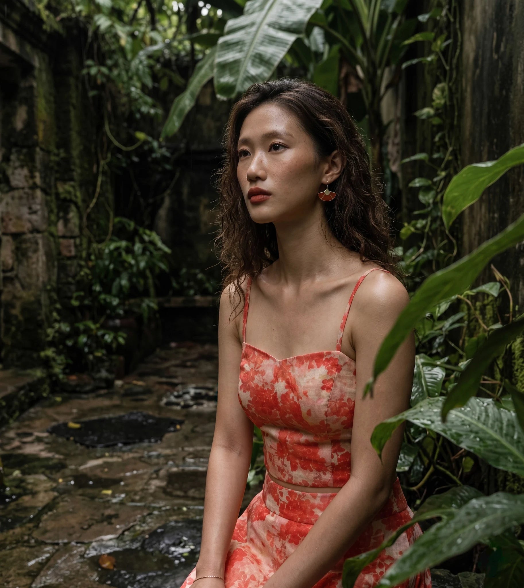 Áo croptop hai dây vải gai xanh ramie hoa thời trang Hity