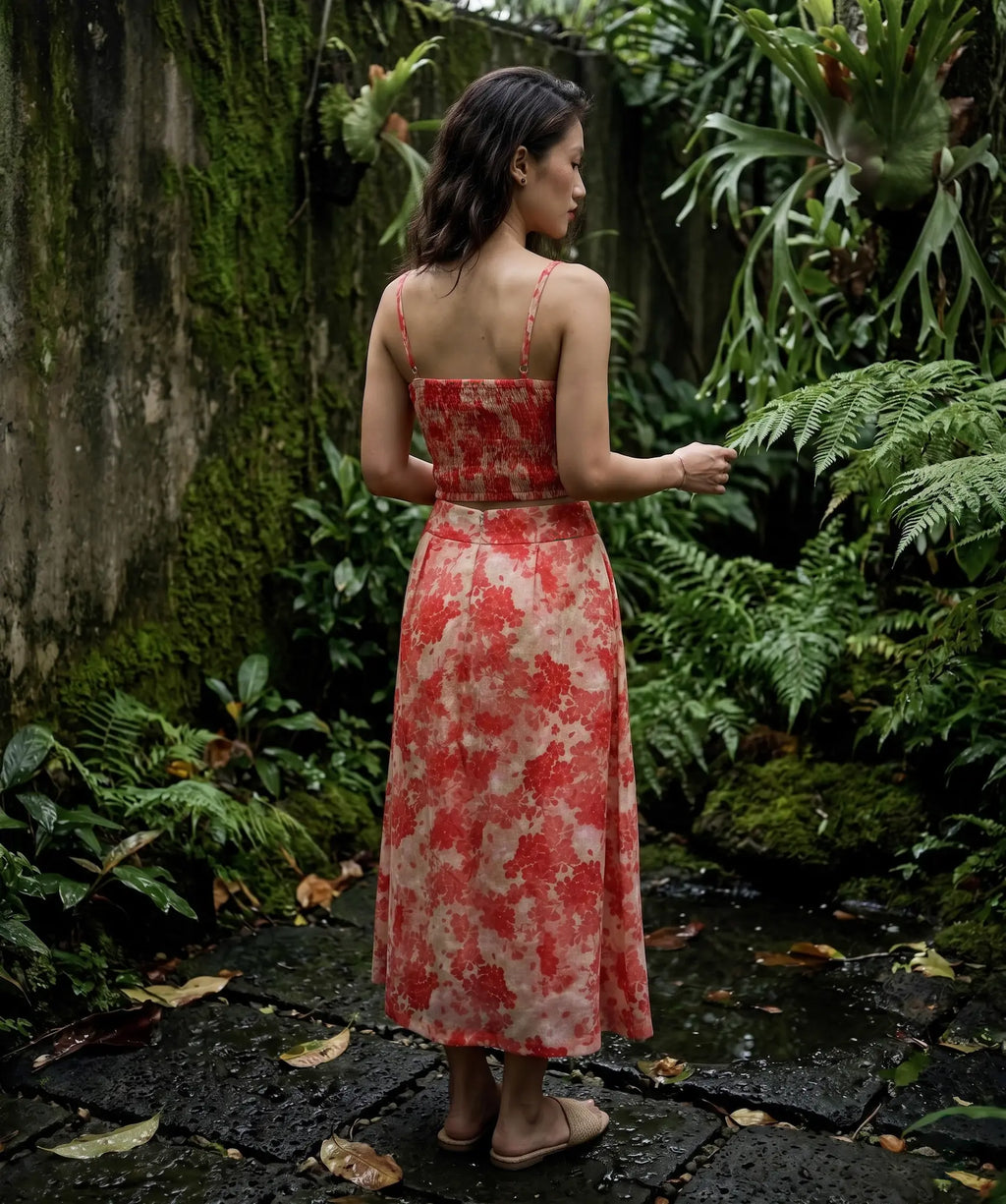 Áo croptop hai dây vải gai xanh ramie hoa thời trang Hity