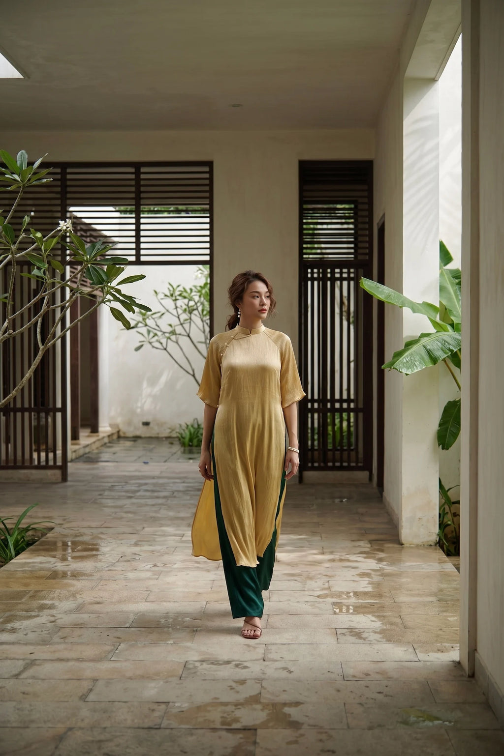 Áo dài lụa dún Tám Lăng Silk thời trang Hity
