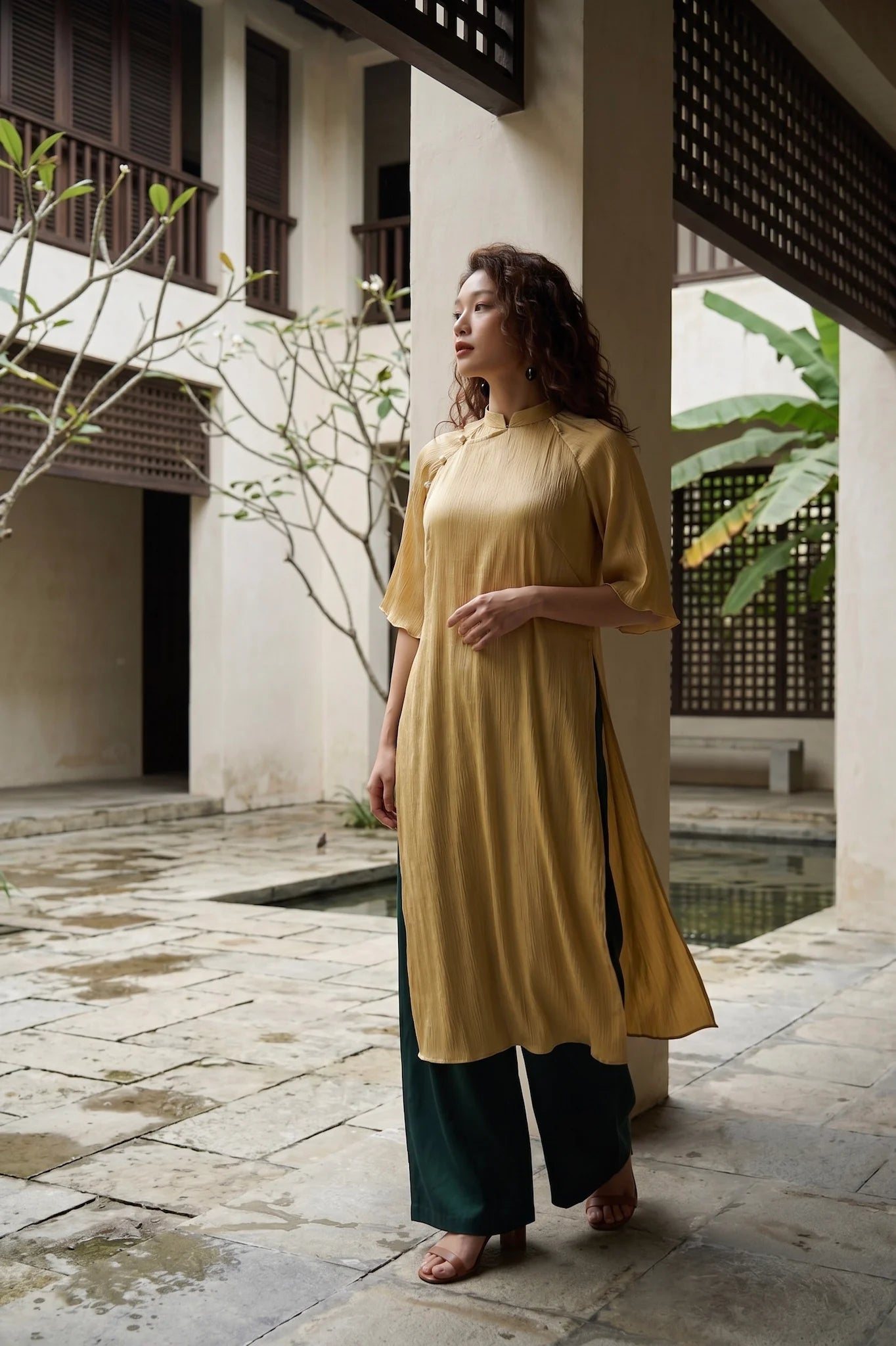Áo dài lụa dún Tám Lăng Silk thời trang Hity
