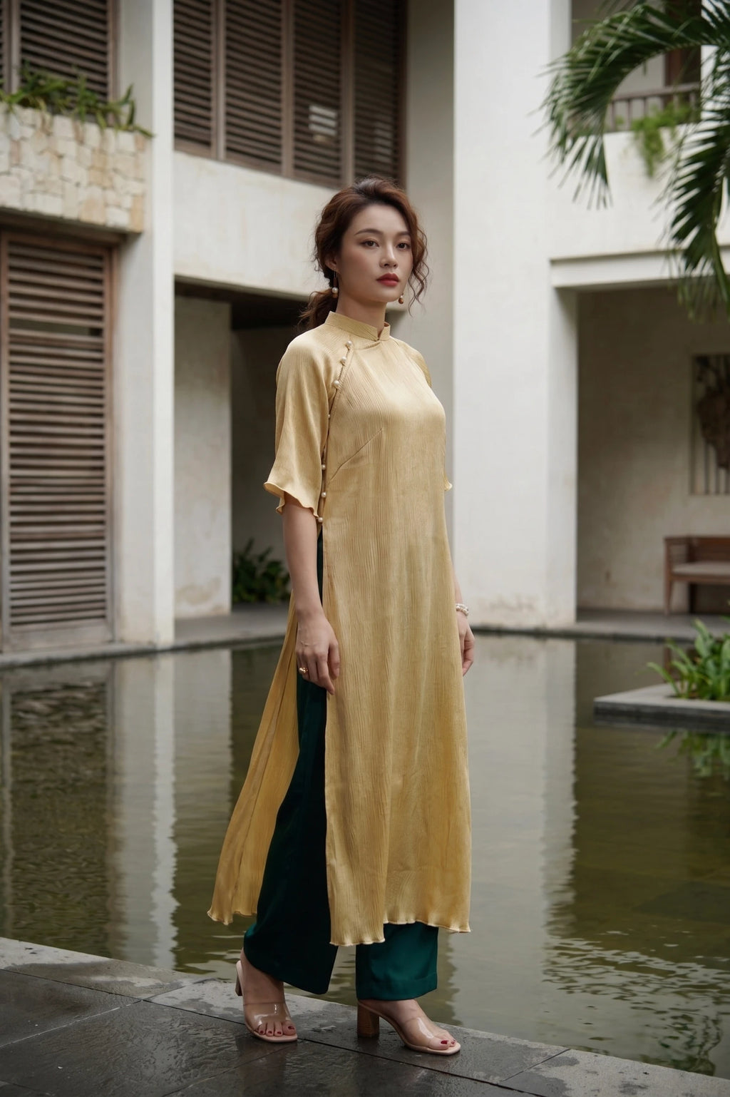 Áo dài lụa dún Tám Lăng Silk thời trang Hity