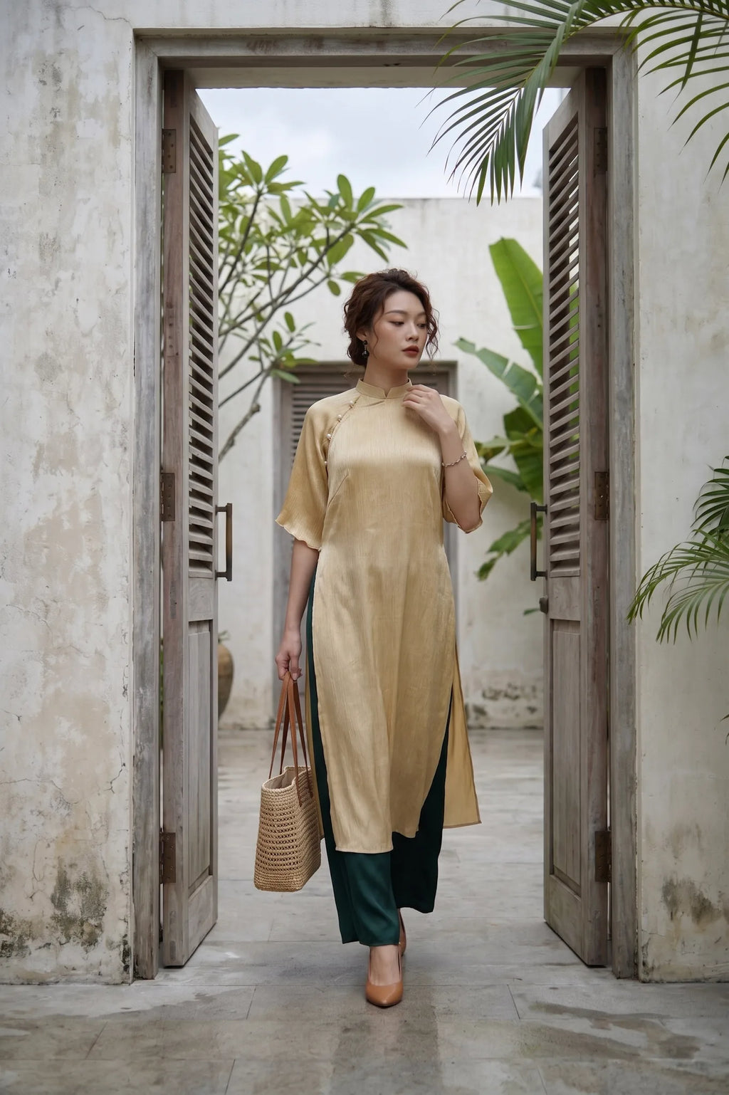 Áo dài lụa dún Tám Lăng Silk thời trang Hity