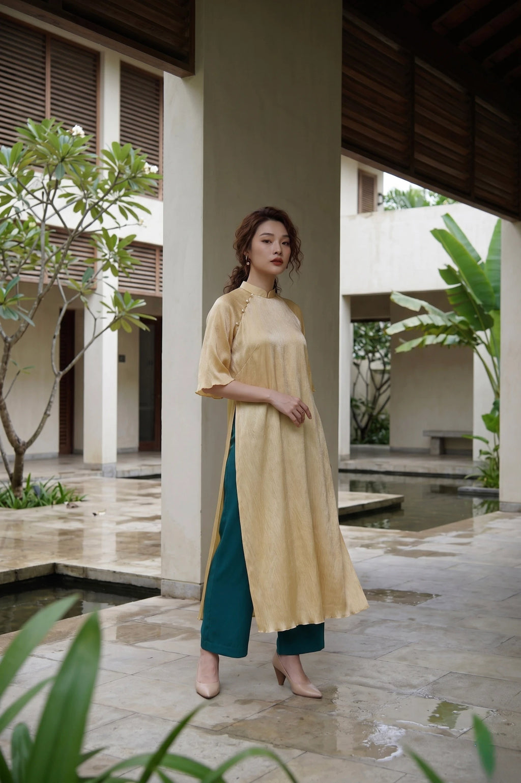 Áo dài lụa dún Tám Lăng Silk thời trang Hity