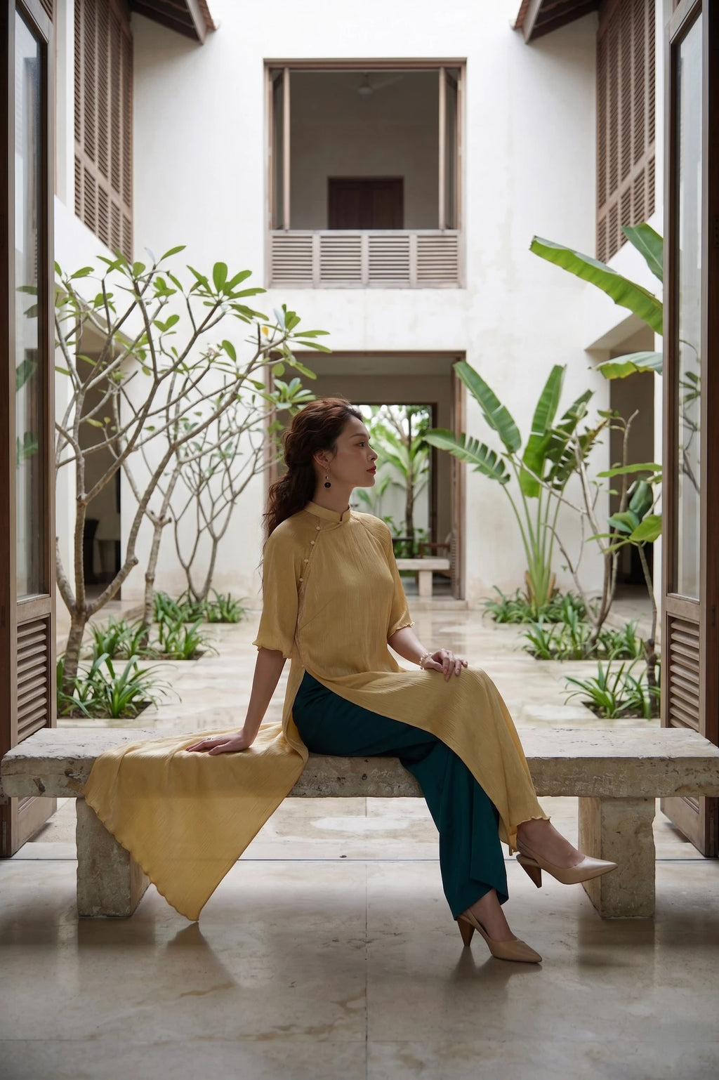 Áo dài lụa dún Tám Lăng Silk thời trang Hity