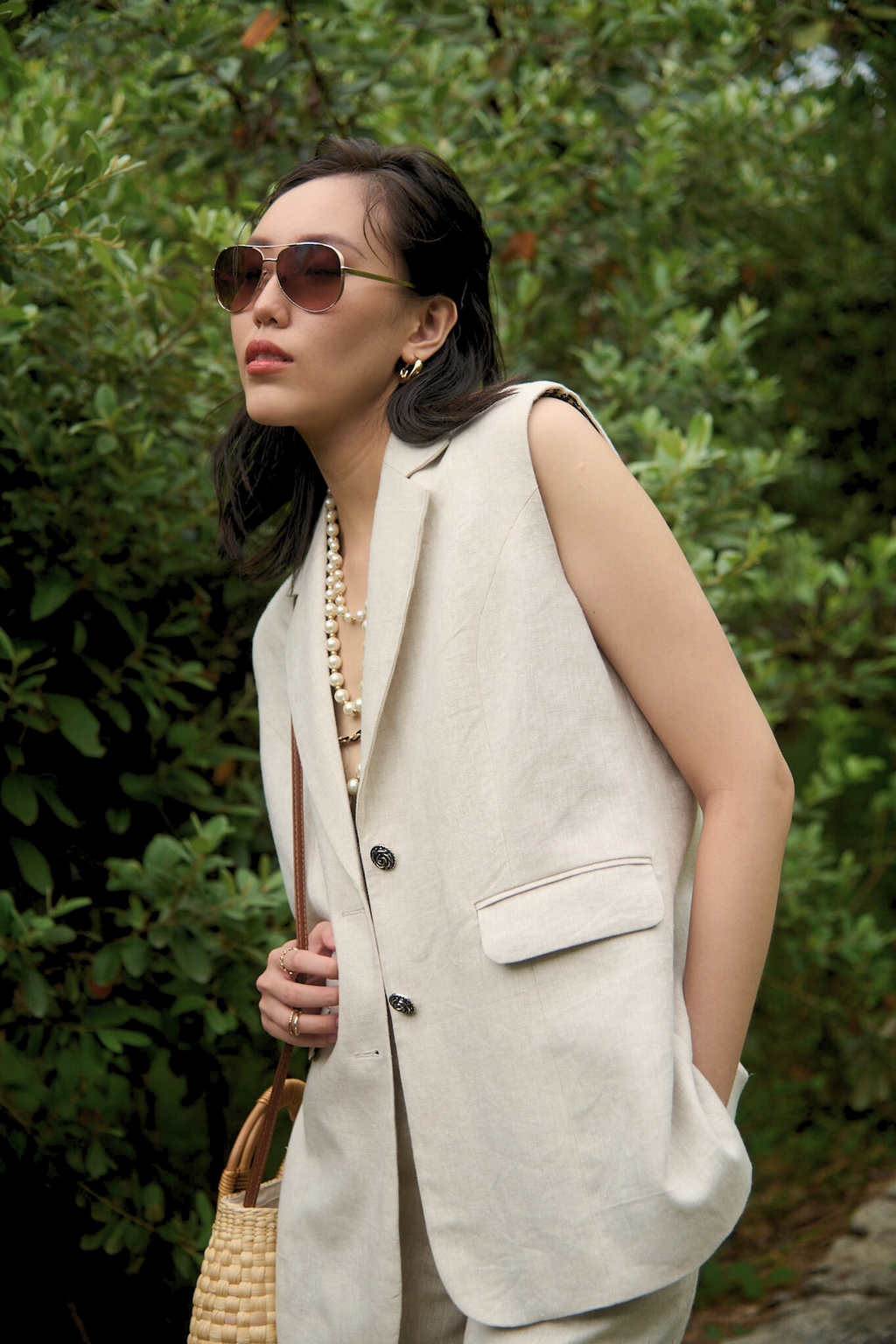 Áo khoác blazer sát nách linen xám thời trang Hity