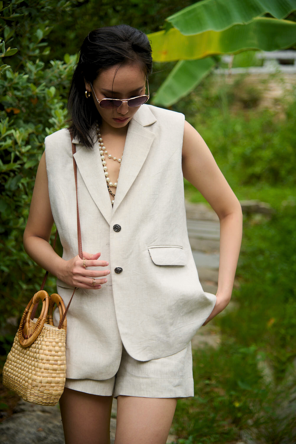 Áo khoác blazer sát nách linen xám thời trang Hity