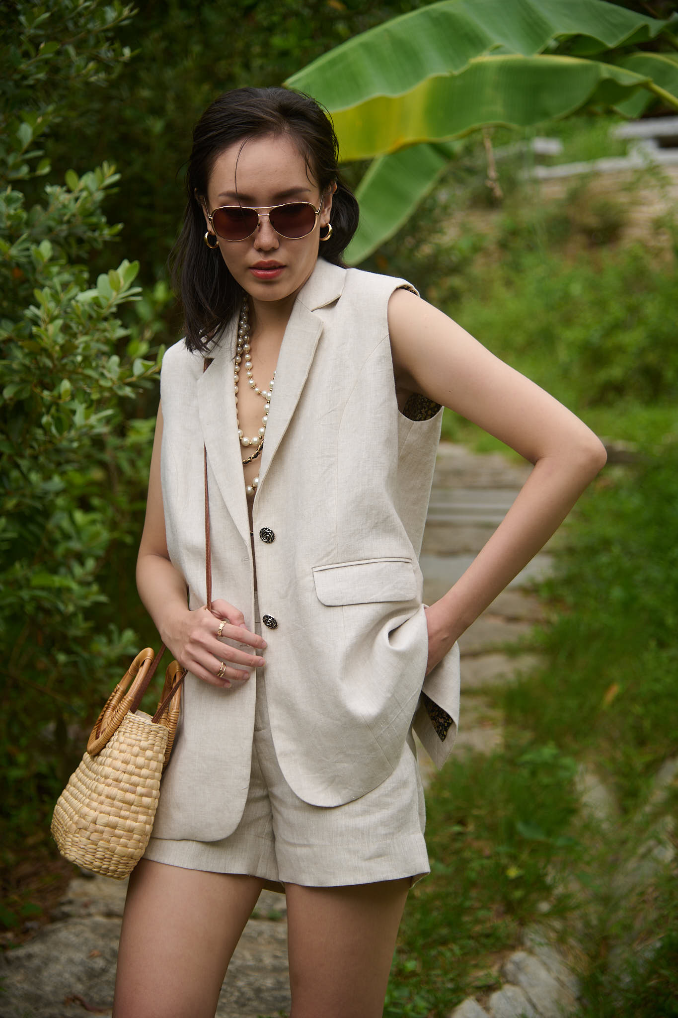 Áo khoác blazer sát nách linen xám thời trang Hity