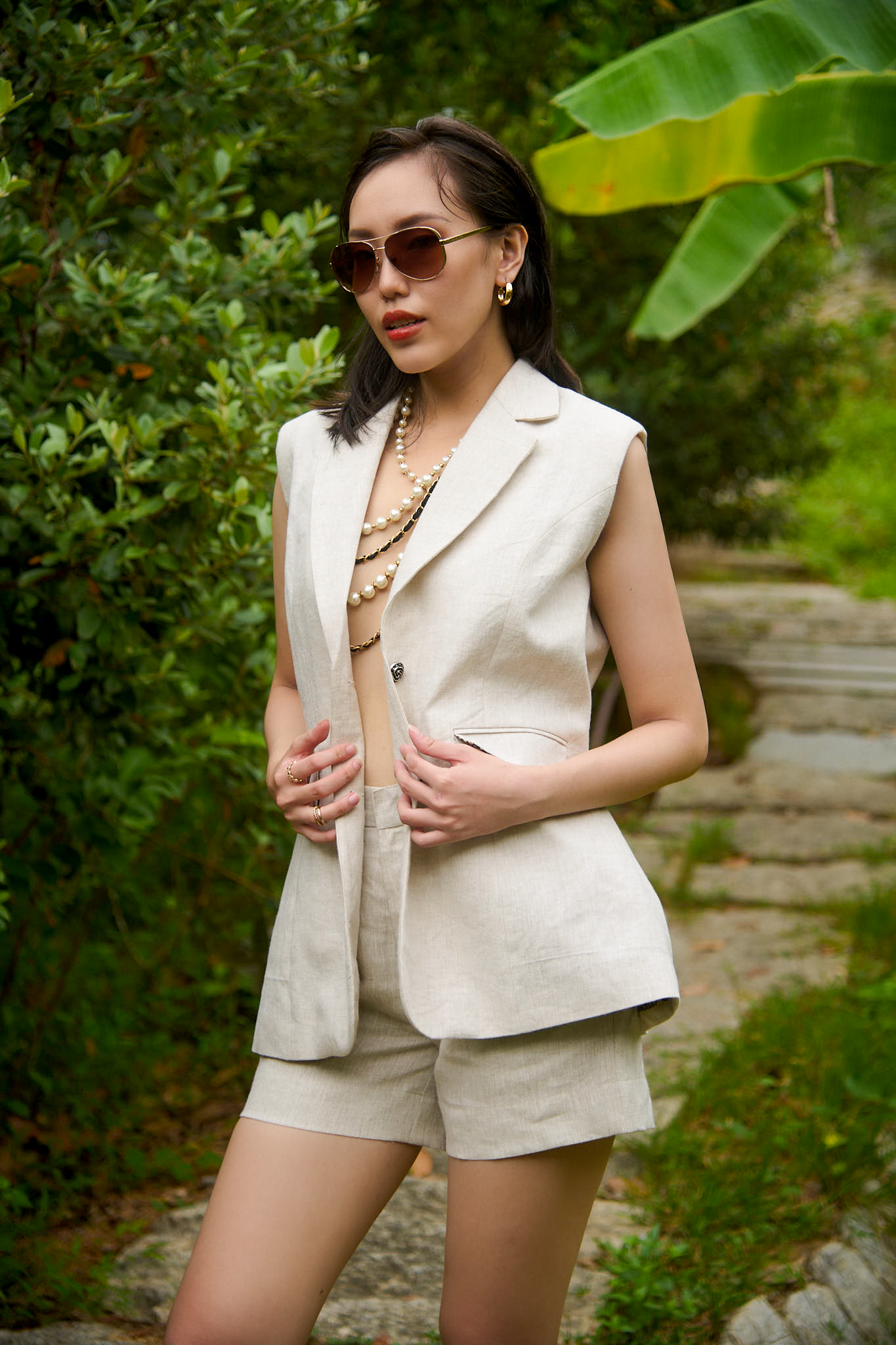 Áo khoác blazer sát nách linen xám thời trang Hity