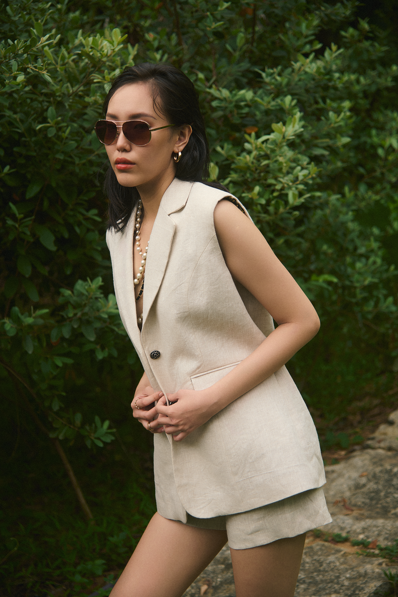 Áo khoác blazer sát nách linen xám thời trang Hity