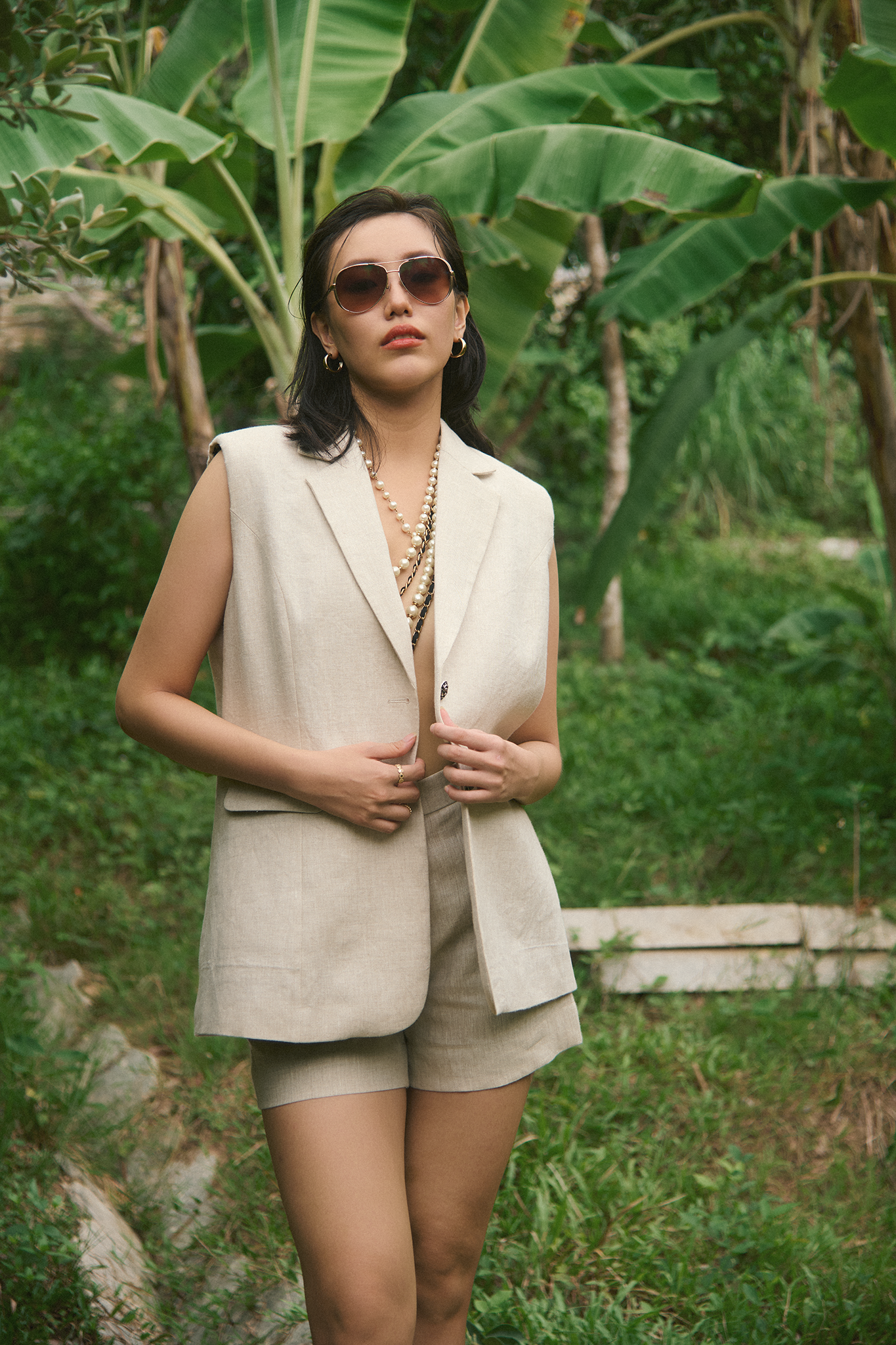 Áo khoác blazer sát nách linen xám thời trang Hity