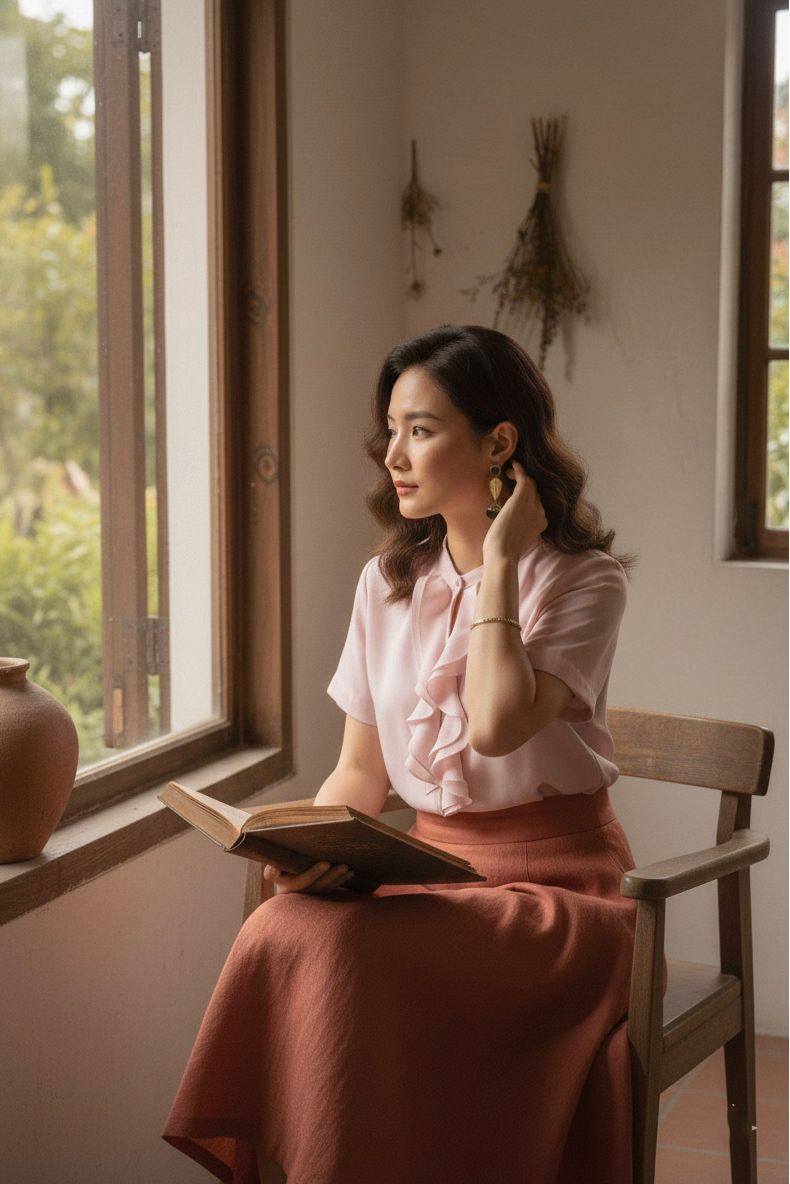 Áo sơ mi nữ tay ngắn phối bèo nhún pastel Thời trang Hity