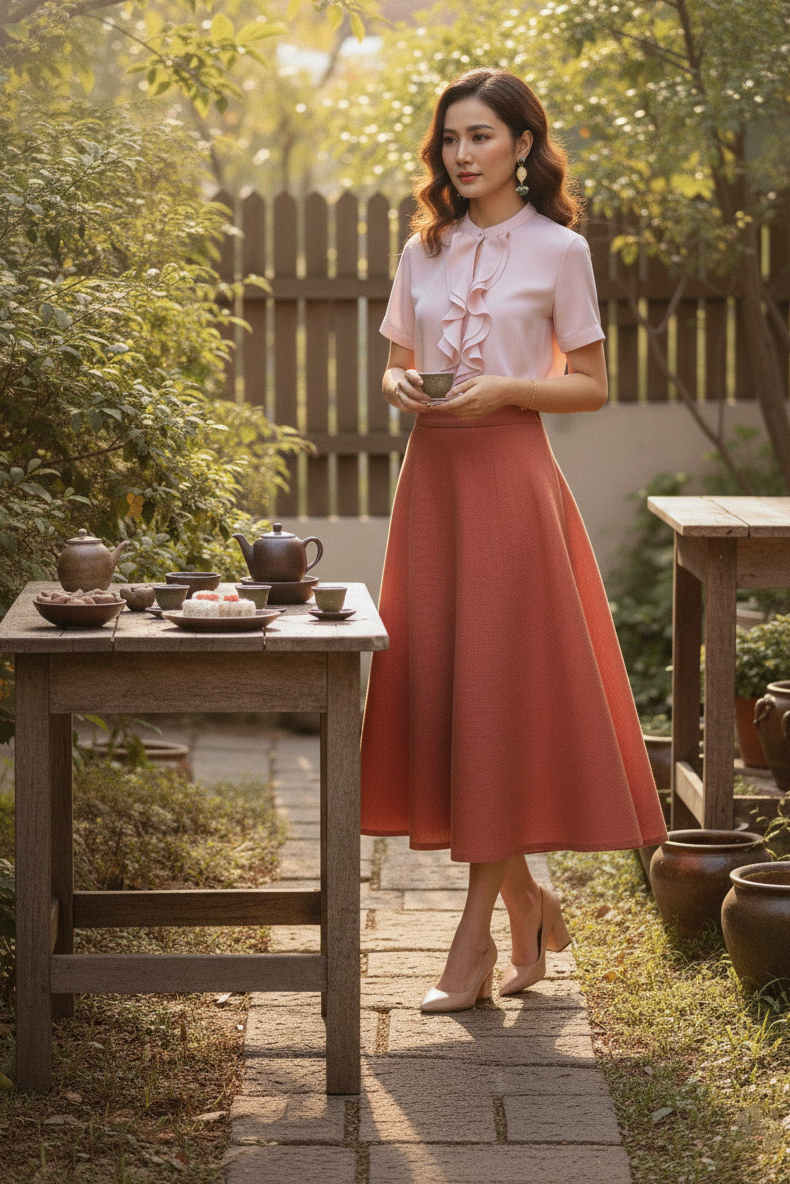 Áo sơ mi nữ tay ngắn phối bèo nhún pastel Thời trang Hity