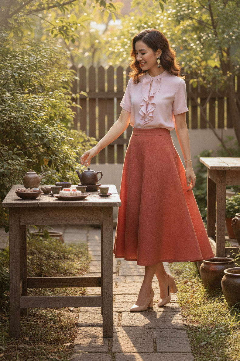 Áo sơ mi nữ tay ngắn phối bèo nhún pastel Thời trang Hity