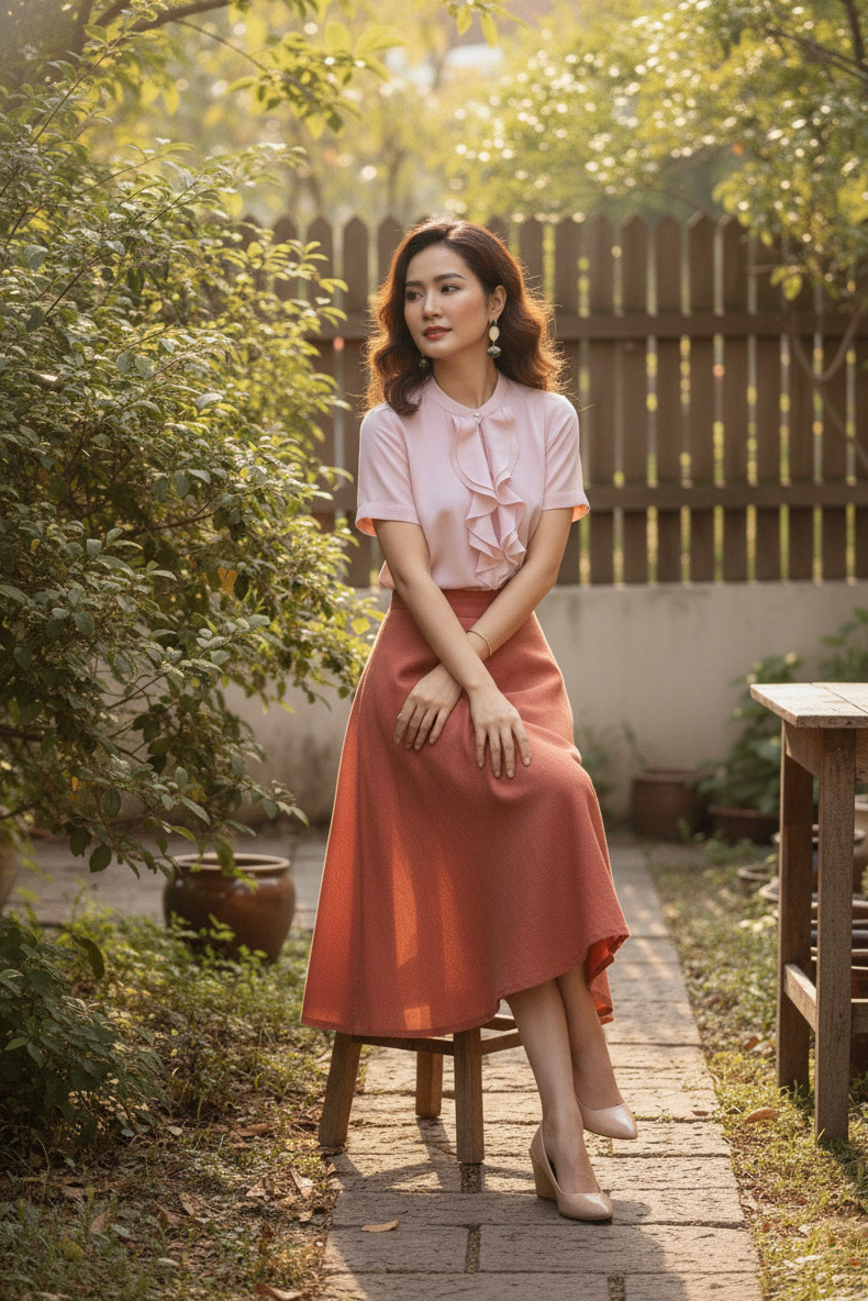 Áo sơ mi nữ tay ngắn phối bèo nhún pastel Thời trang Hity