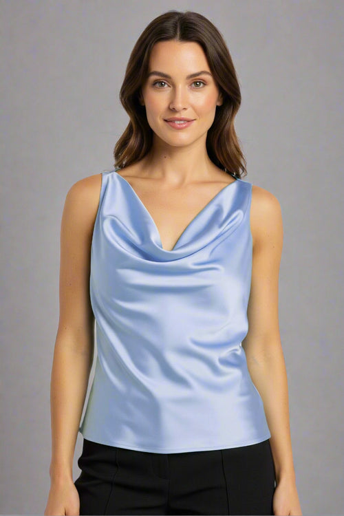 Áo cổ đổ lụa satin xanh pastel thời trang Hity