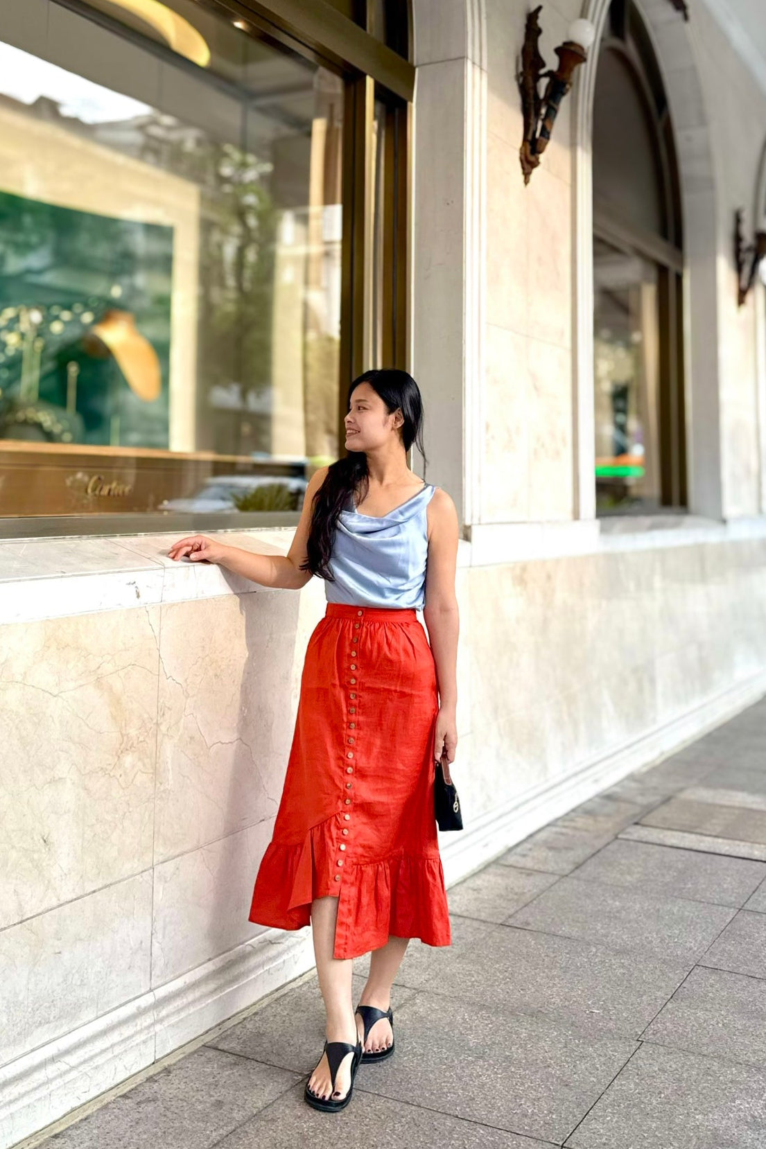 Áo cổ đổ lụa satin xanh pastel thời trang Hity