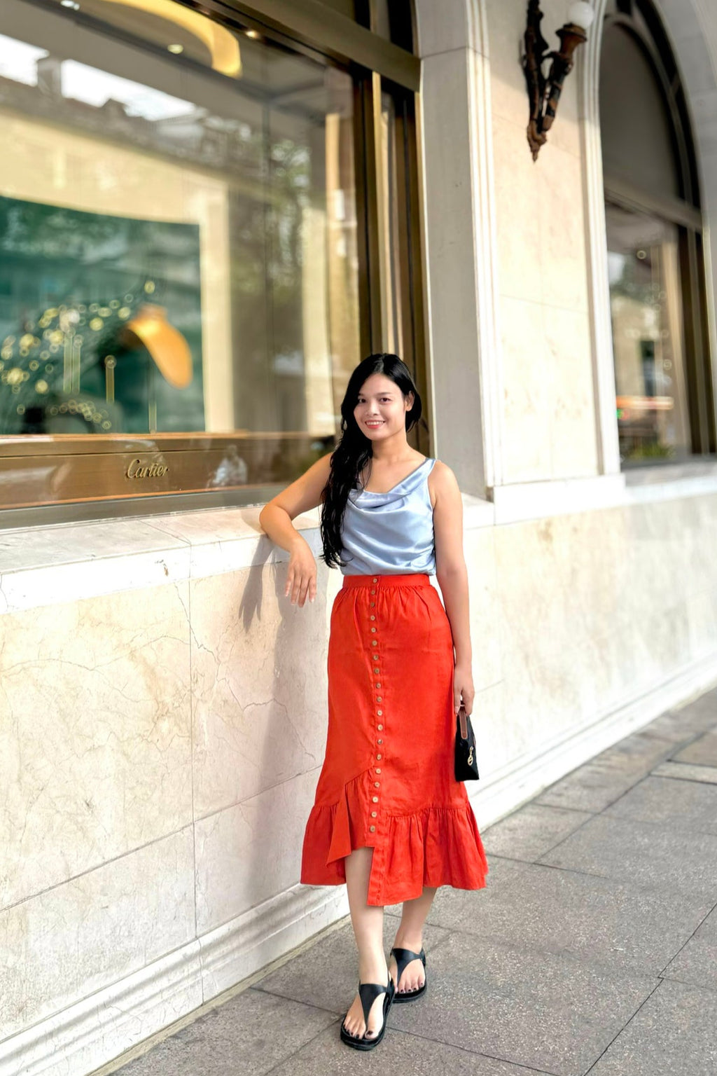 Áo cổ đổ lụa satin xanh pastel thời trang Hity