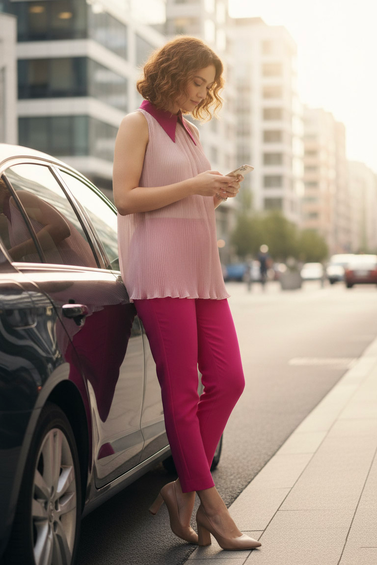 Áo yếm cổ sơ mi dập ly hồng pastel thời trang Hity