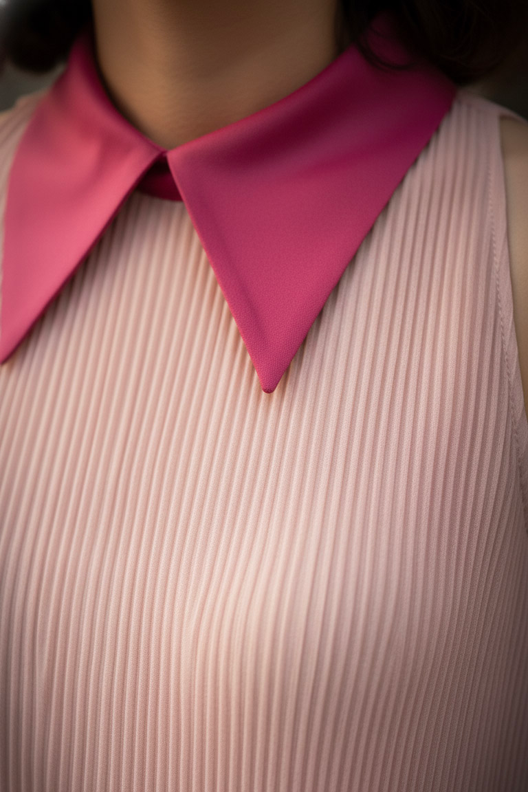 Áo yếm cổ sơ mi dập ly hồng pastel thời trang Hity