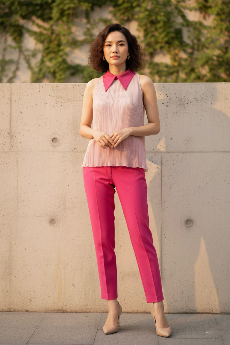 Áo yếm cổ sơ mi dập ly hồng pastel thời trang Hity