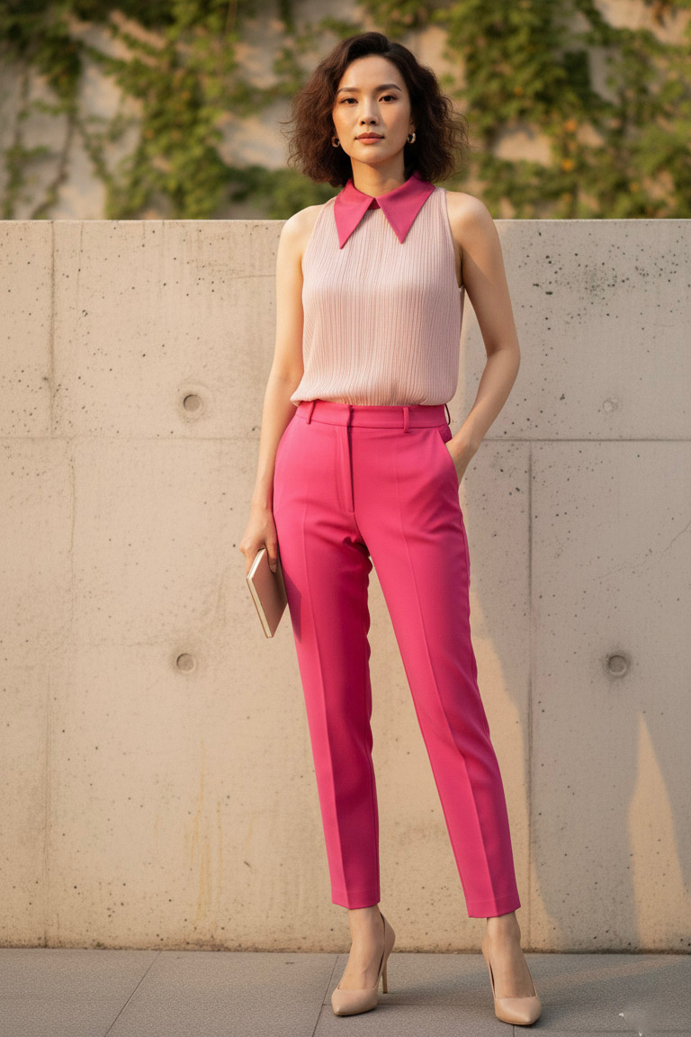 Áo yếm cổ sơ mi dập ly hồng pastel thời trang Hity