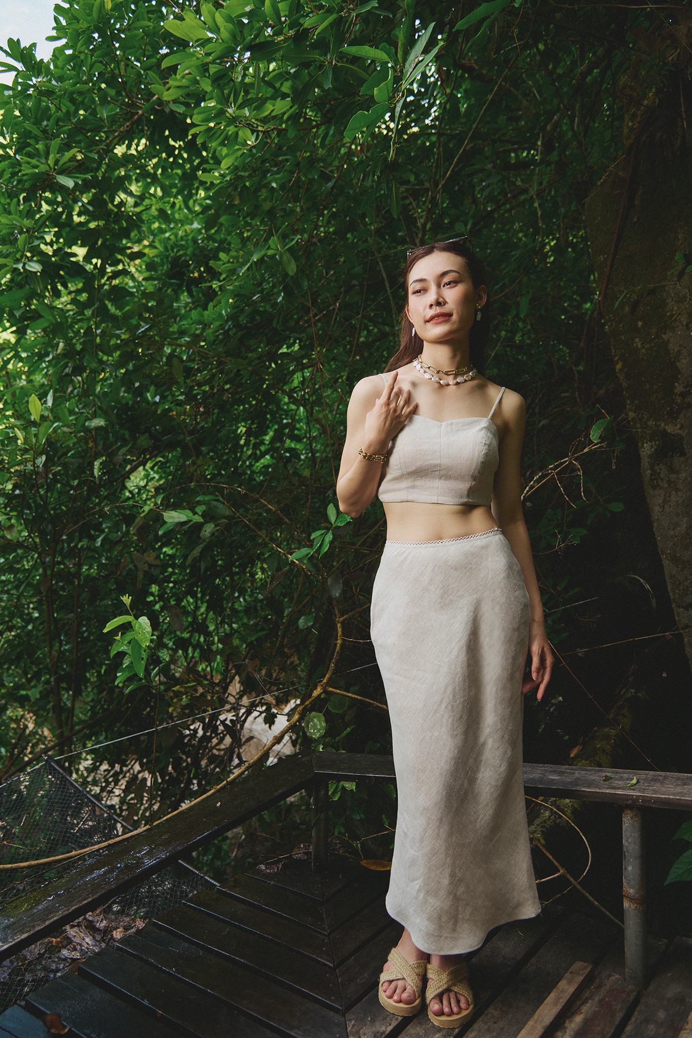 Áo croptop hai dây linen xám nguyên bản thời trang Hity