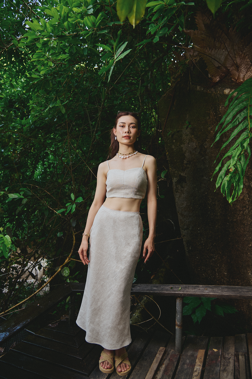 Áo croptop hai dây linen xám nguyên bản thời trang Hity