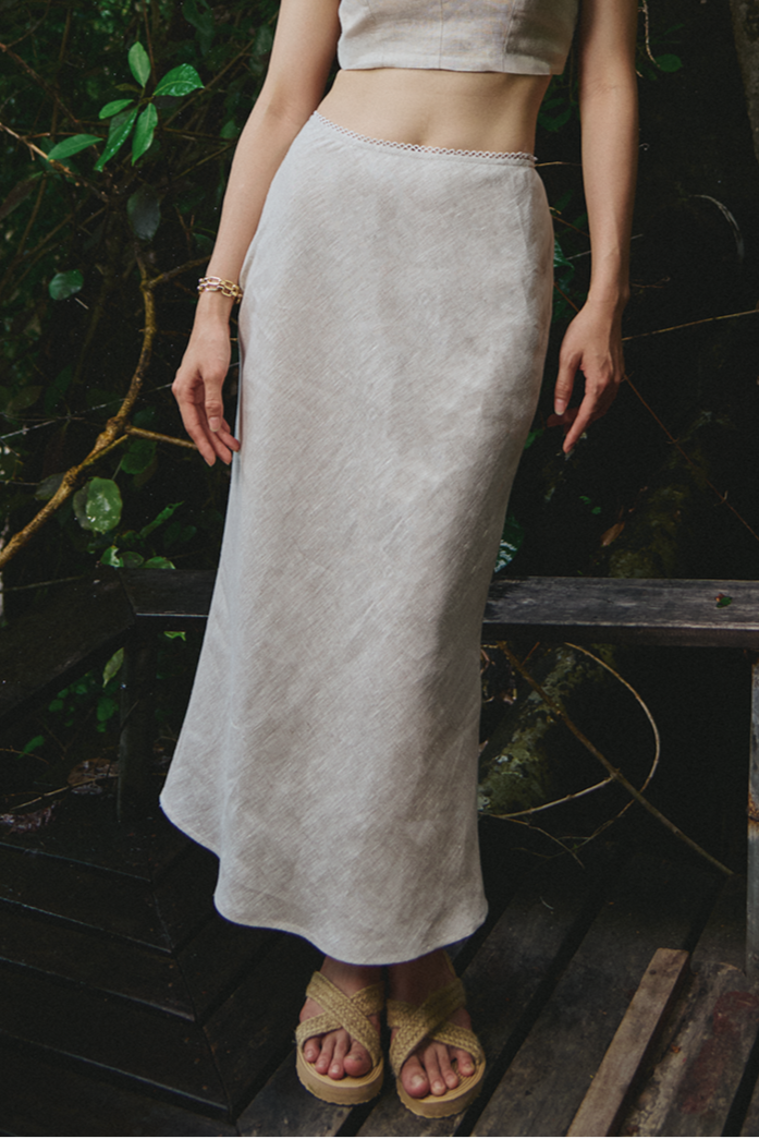 Chân váy midi suông đuôi cá linen thời trang Hity