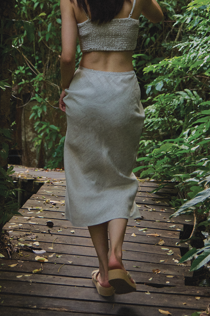 Chân váy midi suông đuôi cá linen thời trang Hity