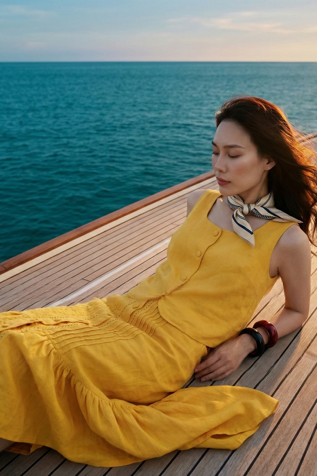 Áo croptop cổ vuông linen vàng thời trang Hity