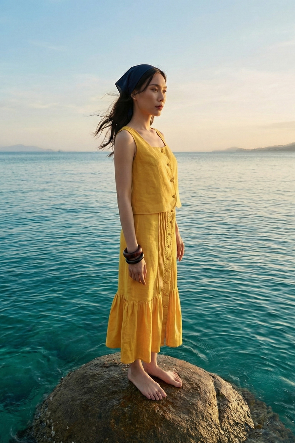 Áo croptop cổ vuông linen vàng thời trang Hity