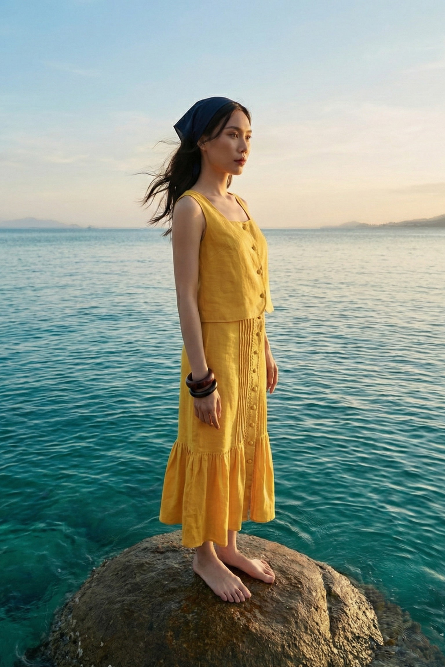 Áo croptop cổ vuông linen vàng thời trang Hity