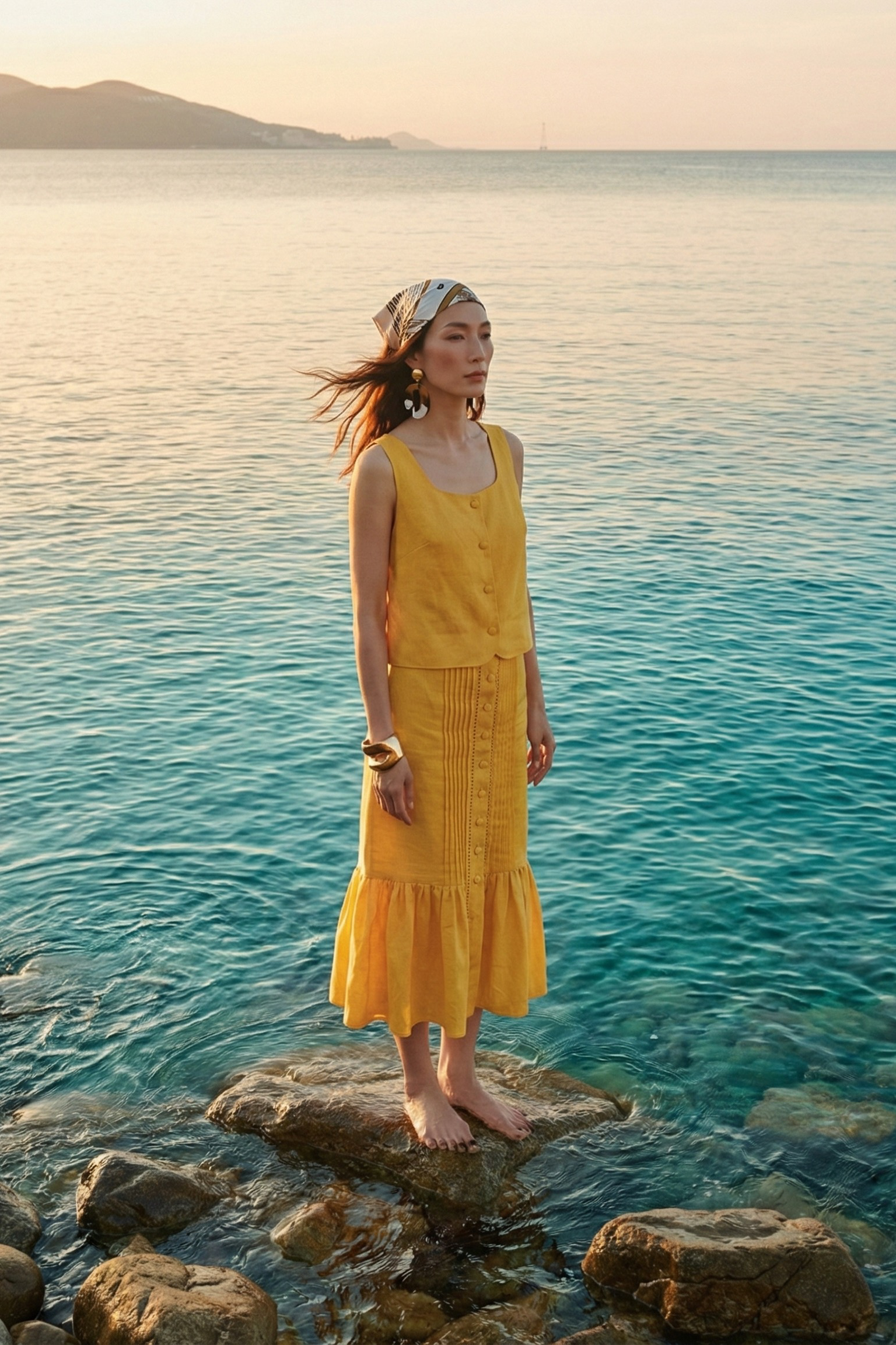 Áo croptop cổ vuông linen vàng thời trang Hity
