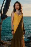 Áo croptop cổ vuông linen vàng thời trang Hity