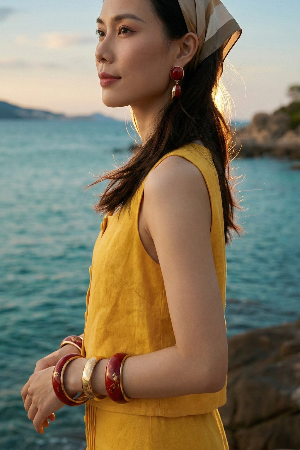 Áo croptop cổ vuông linen vàng thời trang Hity