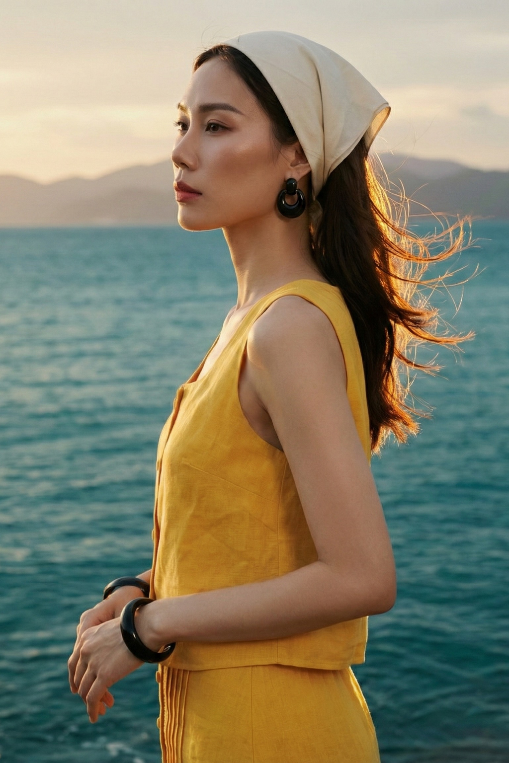 Áo croptop cổ vuông linen vàng thời trang Hity