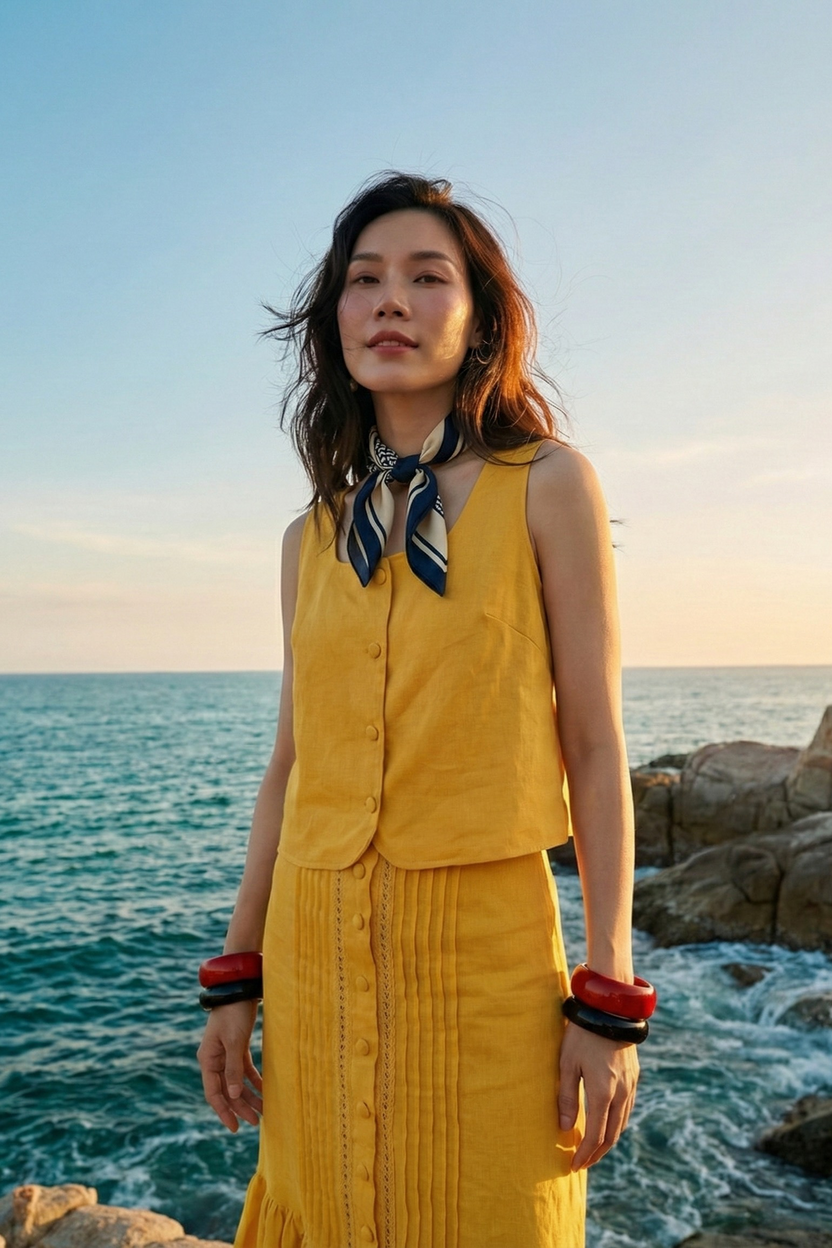 Áo croptop cổ vuông linen vàng thời trang Hity