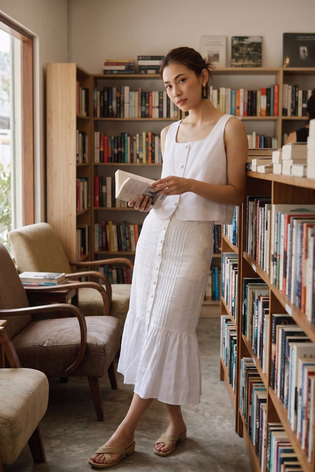 Áo croptop cổ vuông linen trắng thời trang Hity