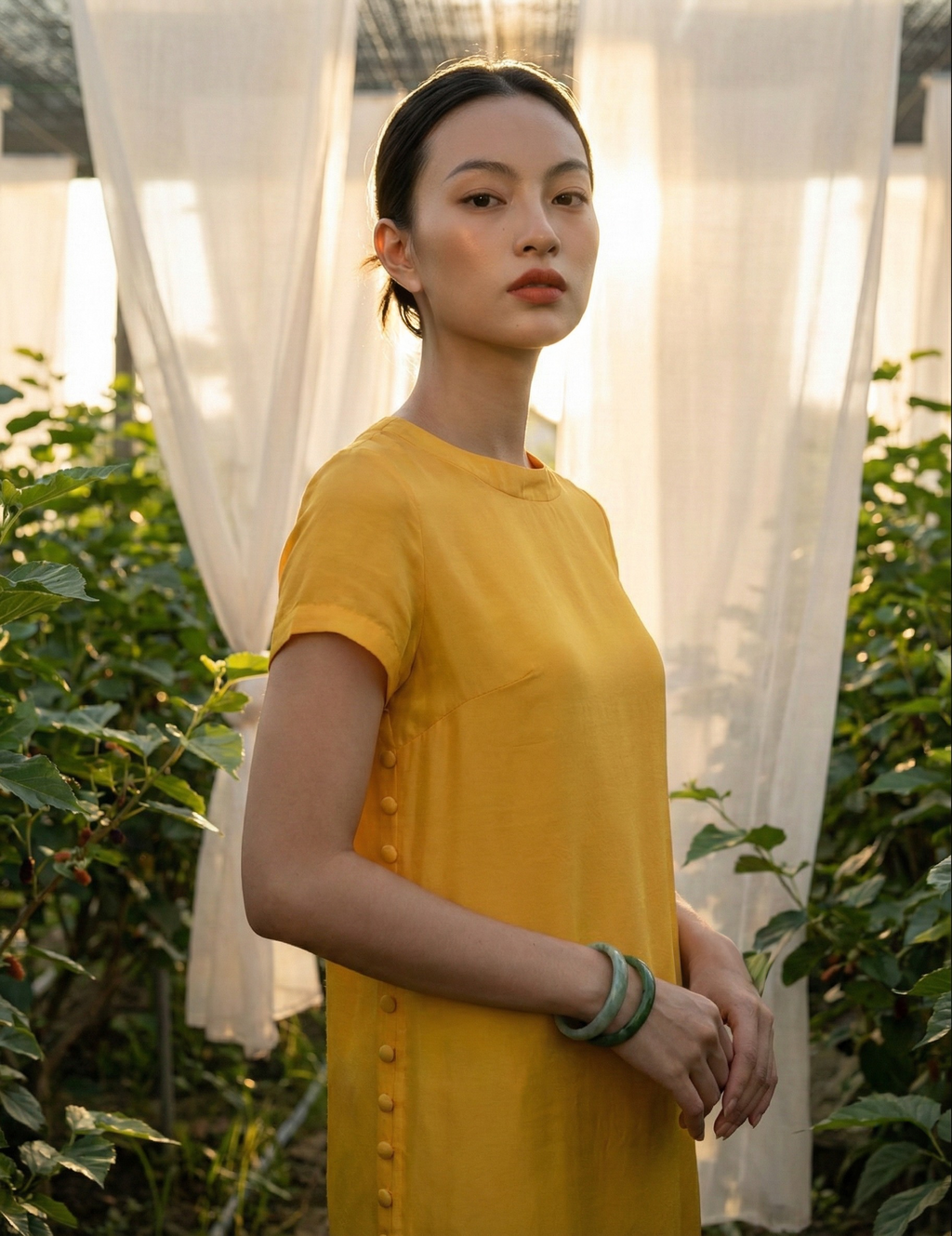 Áo dài suông lụa tơ tằm thời trang Hity