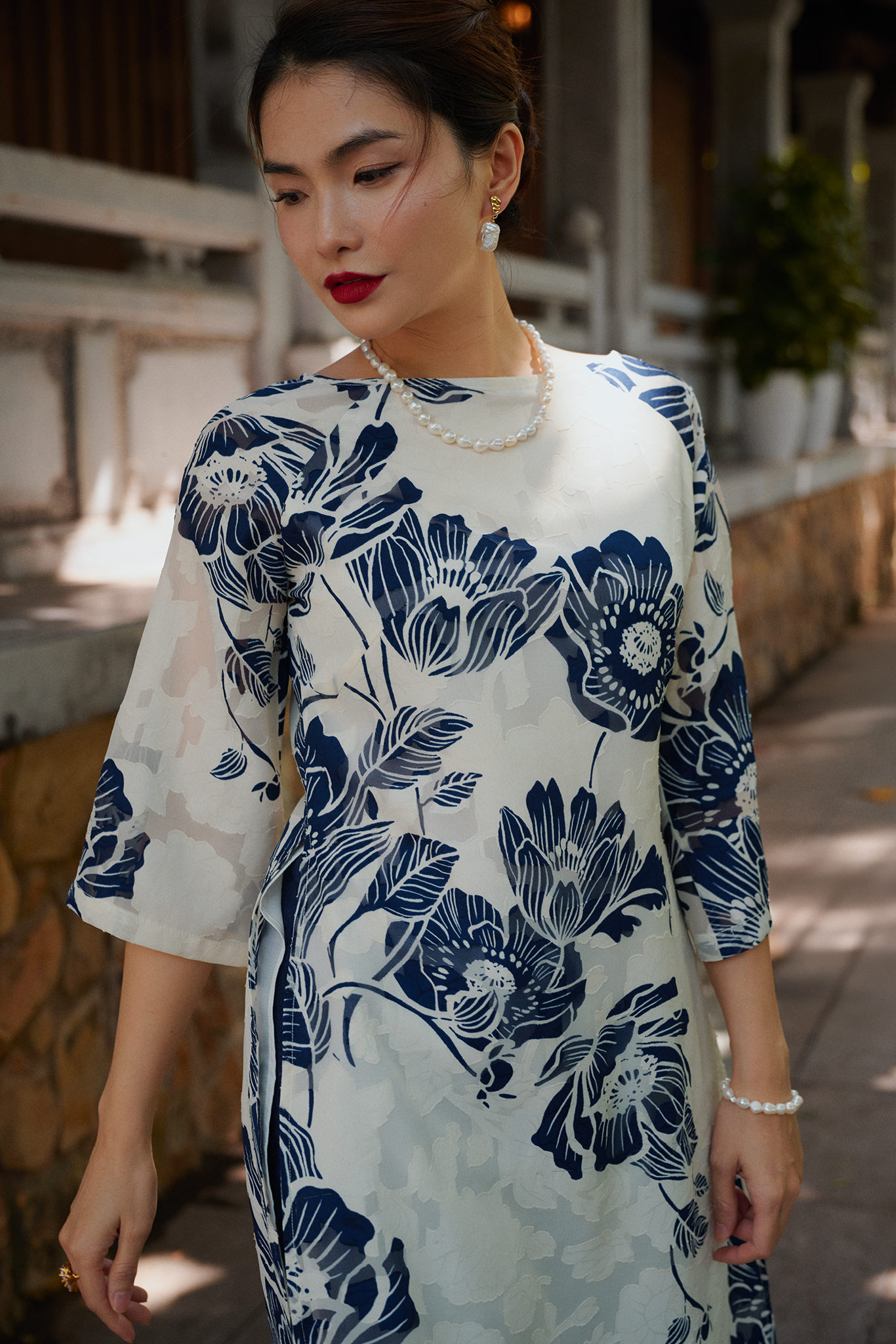 Áo dài hoa cổ thuyền thời trang Hity