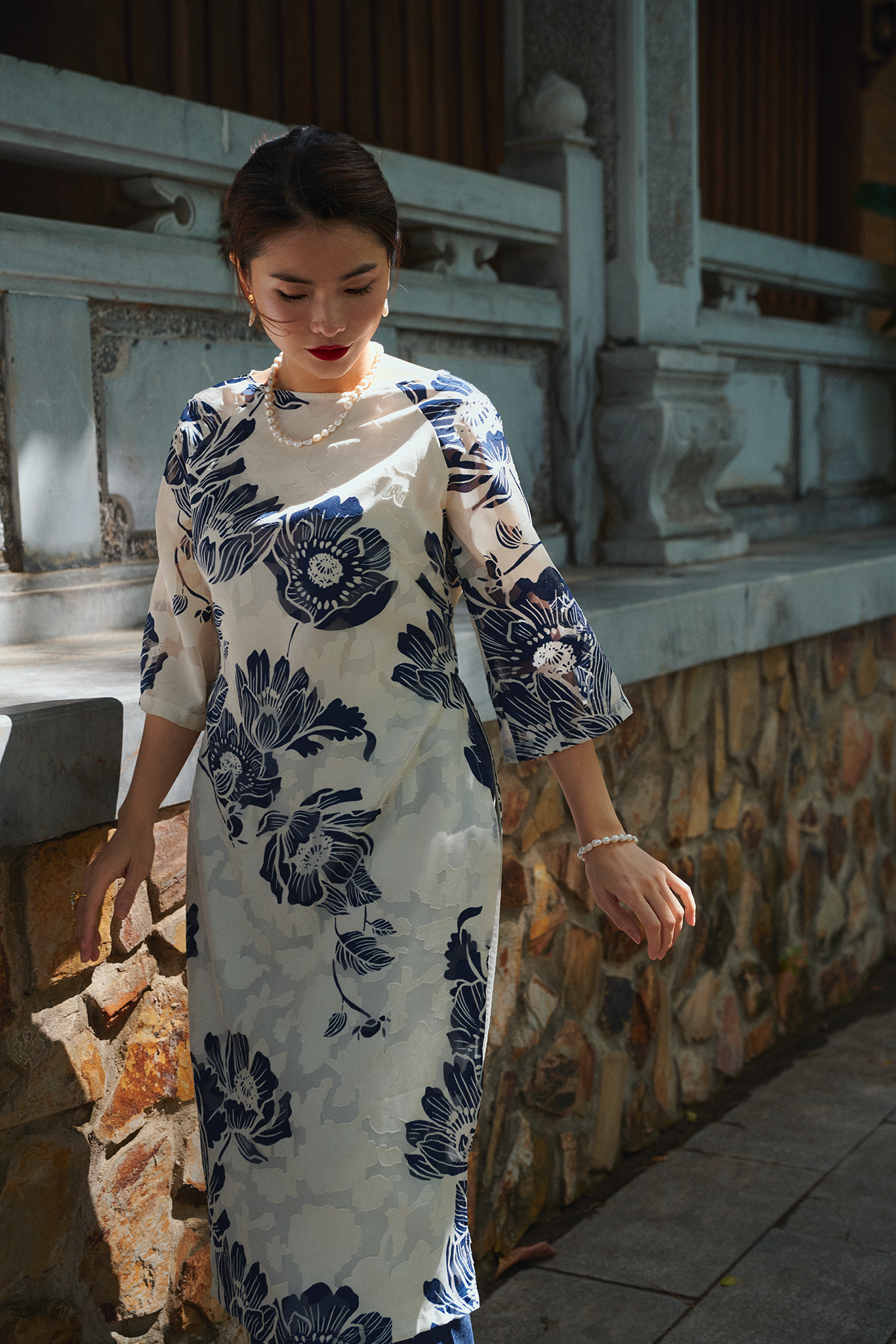 Áo dài hoa cổ thuyền thời trang Hity