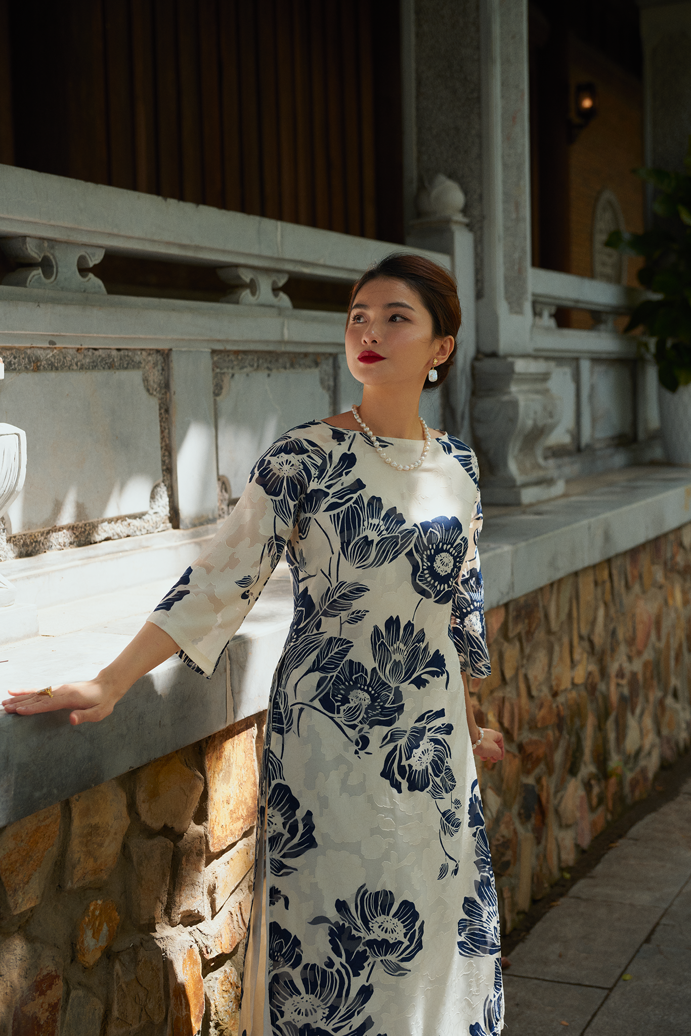 Áo dài hoa cổ thuyền thời trang Hity