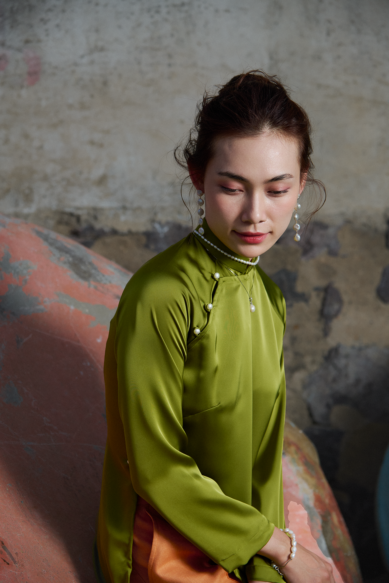 Áo dài raglan cổ hò xanh mạ thời trang Hity