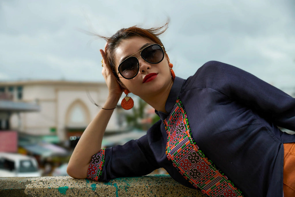 Áo dài lụa tơ tằm phối thổ cẩm thời trang Hity