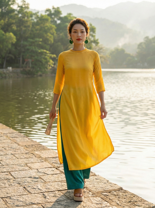 Áo Dài Lụa Tếch Sam Ánh Dương