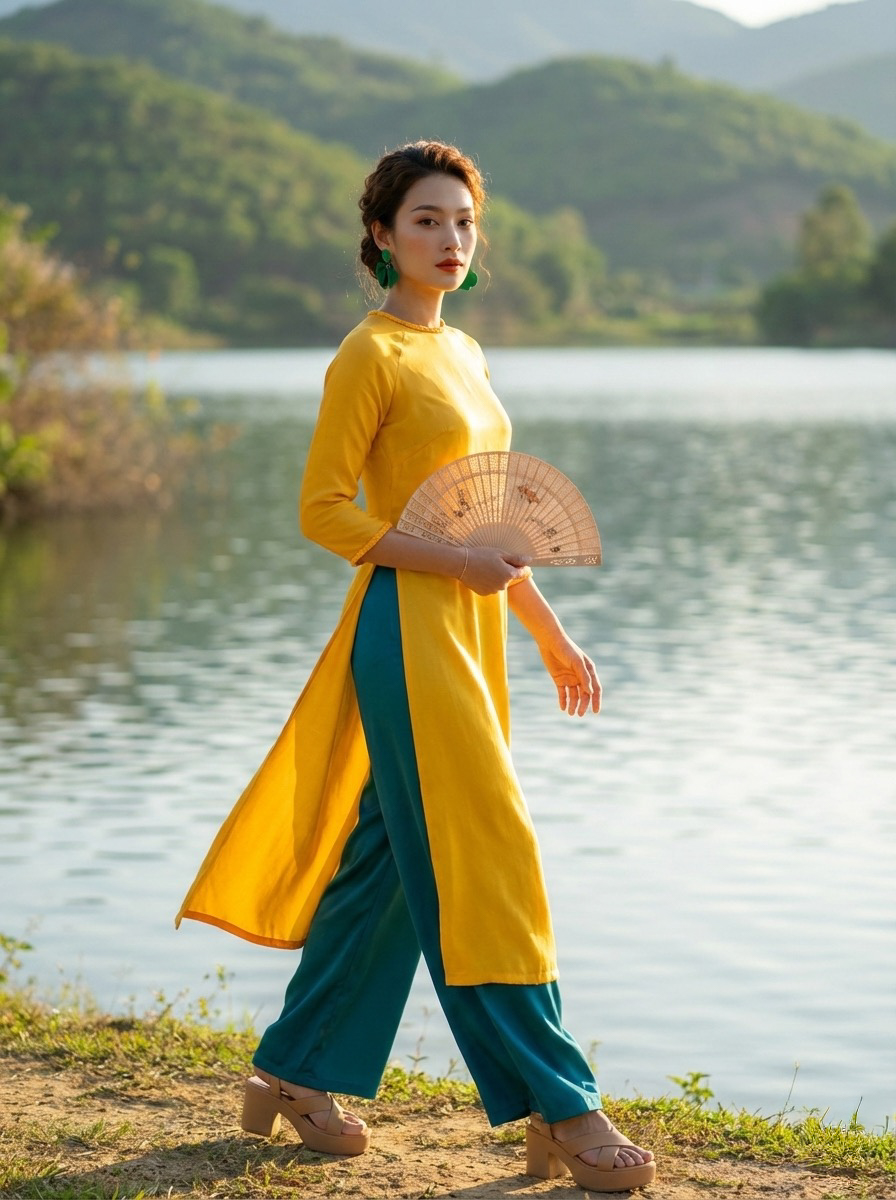 Áo Dài Lụa Tếch Sam Ánh Dương